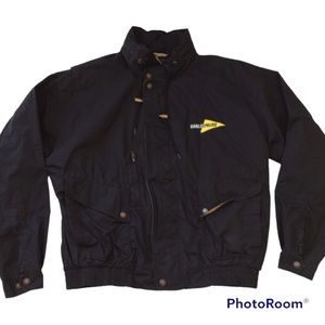 Black Bomber Jacket Optional Hood Cable Express Logo Unisex Size XL